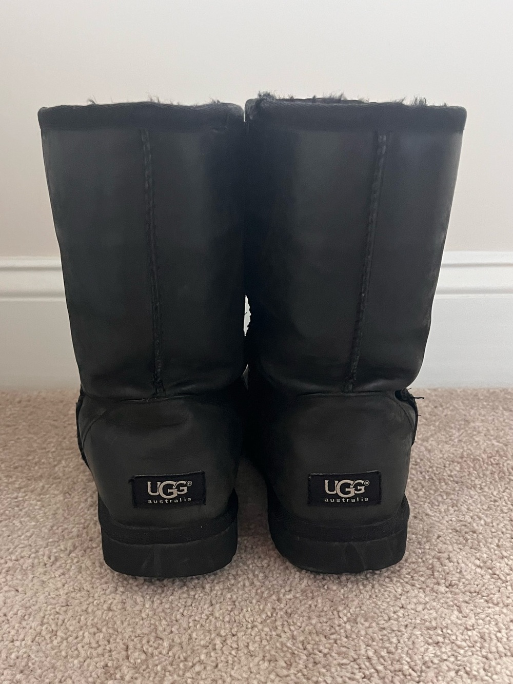 UGG Black Leather Classic Boots - Picture 2 of 3